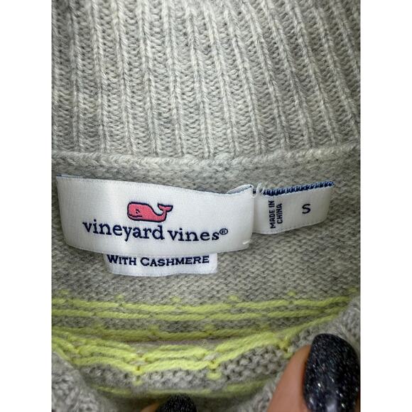Vineyard Vines Womens S Turtleneck Sweater Wool Cashmere Fair Isle Gray Yellow - Picture 3 of 10